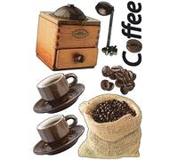 Plage Decoración Mural Adhesiva con Diseño Café, Vinilo, Multicolor, 48x3x68 cm