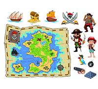 Plage Decoración Mural Adhesiva con Diseño Mapa de Pirata, Vinilo, Multicolor, 48x68 cm
