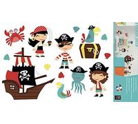 Plage Decoración Mural Adhesiva con Diseño Piratas, Vinilo, Multicolor, 48x68 cm