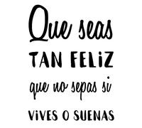 Plage Decoración Mural Adhesiva con Diseño Que Seas Tan Feliz, Vinilo, Negro, 48x68 cm