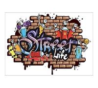Plage Decoración Mural Adhesiva Gigante-Street Life Grafiti, Vinilo, Multicolor, 100x3x140 cm