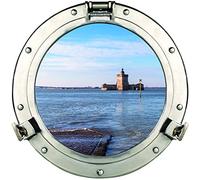 Plage Self Sticker Trompe L'Oeil Window Falsa Ventana Adhesiva Vistas al Forte por la Escotilla, Tela, Multicolor, 75x3x60 cm