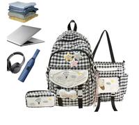 Plaid Backpack | Adjustable Waterproof Breathable Pencil Case