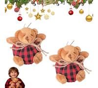 Plaid Bear Ornaments on The Tree, Mini Stuffed Plush Bears in Beige and Burgundy, Classic 4 Inch Christmas Plaid Bear Decorations,Christmas Ornaments for Holiday Xmas Party (2Pcs-B)