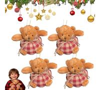 Plaid Bear Ornaments on The Tree, Mini Stuffed Plush Bears in Beige and Burgundy, Classic 4 Inch Christmas Plaid Bear Decorations,Christmas Ornaments for Holiday Xmas Party (4Pcs-A)