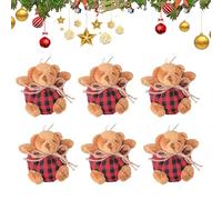 Plaid Bear Ornaments on The Tree, Mini Stuffed Plush Bears in Beige and Burgundy, Classic 4 Inch Christmas Plaid Bear Decorations,Christmas Ornaments for Holiday Xmas Party (6Pcs-B)