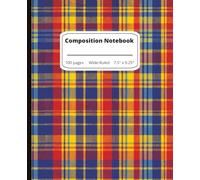Plaid Composition Notebook in Primary Colors Wide Ruled: Glossy Finish | 100 Pages