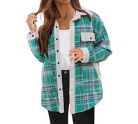 Plaid Shackets Womens Fall Flannel Jackets 2025 Button Down Shacket Casual Long Sleeve Fleece Jacket with Pockets