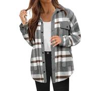 Plaid Shackets Womens Fall Flannel Jackets 2025 Button Down Shacket Casual Long Sleeve Fleece Jacket with Pockets