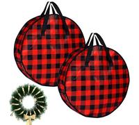 Plaid Wreath Storage Bag - 2-Piece Zippered Organizer | Holiday Carrying Case, Heavy Duty Christmas Wreath Holder, Protective Storage Bag with Handle For Home Basement Garage Closet College Dorm