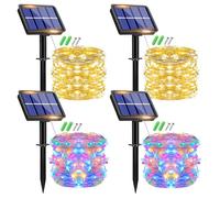 plainshe Cadena de luces solares para exteriores, 15 m, 150 LED, resistente a la intemperie, 8 modos, alambre de cobre, resistente al agua, para jardín, terraza, balcón (2 P blanco cálido + 2 P