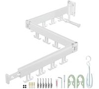 plainshe Tendedero de pared, ahorra espacio, plegable en 3 capas, barra extensible con barra de extensión, secadora de pared de aluminio con 24 ganchos, para balcón, terraza (doble gancho blanco)