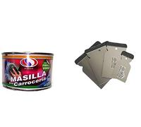 PLAINSUR Masilla para CARROCERIA CON Fibra 500 Gr + Juego ESPATULA CARROCERO Inoxidable