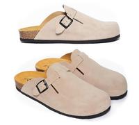 PLAKTON Blog Zuecos Cerrados Hombre Mujer, Piel Ante con Suela de Corcho, Hebilla Ajustable, Mules Cómodos Estilo Clog Anatómico, Tallas 35-47
