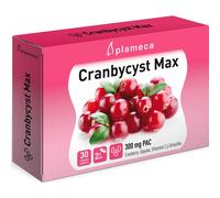 PLAMECA Cranbycyst Max Vías Urinarias, Cranberry o Arándano Rojo Americano, Gayuba, Vitamina C y Ortosifón, 30 Cápsulas Vegetales