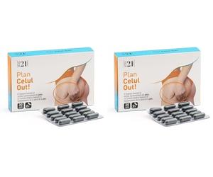 PLAMECA Plan Celul Out Piel Naranja Muslos, Extractos Secos de Naranja Sanquina, Pomelo, Guaraná, Café Verde, Centella Asiática, 30 Cápsulas Vegetales (Paquete de 2)
