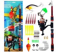 Plan de telescópico y Carrete de Carrete - Kit de caña de Pescar con línea | Combo Carrete de caña de rotación | Kit Ligero para Agua Salada y Agua Dulce