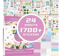 Plan Stickers Book 24 hojas, 1700+ planificador anual, papel autoadhesivo, regalo vacaciones, creativo bricolaje