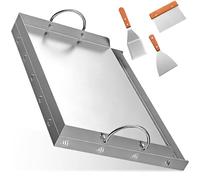 Plancha Acero Inoxidable con Canaleta, Espátula y Asas, Plancha Barbacoa Rectangular 2mm Grosor Universal, Parrilla Asar Placa Gas Accesorios Barbacoas Familiares Portátiles para Parrilla Gas y Carbón