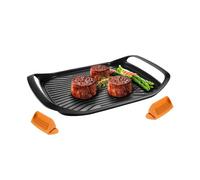 Plancha antiadherente de superficie rayada - Parrilla con asas de silicona, lavable en lavavajillas, dos zonas térmicas, 42 x 28 cm
