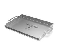 Plancha Barbacoa de Acero Inoxidable Steak Champ: para BBQ a Gas y Carbón, con Asas de Transporte, 38 x 28 cm