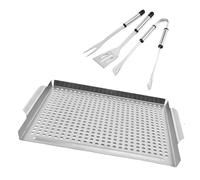 Plancha Barbacoa,Plancha Acero Inoxidable,Bandeja De Horno Plancha De Acero Inoxidable,Con Juego De Espátulas Para Bandeja De Horno,36x30cm,1.5mm Espesor,Para Barbacoa Al Aire Libre,Bbq,Teppanyaki,Etc