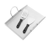 Plancha de acero inoxidable con 2 espátulas, 40 x 30 cm, plancha para inducción, parrilla de gas y carbón vegetal, placa Teppanyaki inoxidable para carne, verduras y barbacoa, incluye asas y