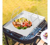 Plancha de acero inoxidable con 2 mango largo de 40 x 30 cm, placa de acero inoxidable Teppanyaki, resistente al calor hasta 800 °C y apta para lavavajillas