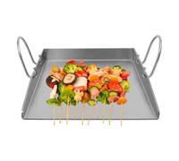 Plancha de acero inoxidable de 40 x 30 cm - 4 mm de grosor con asas y espátula para barbacoa de gas y carbón vegetal