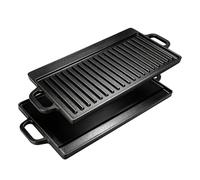 Plancha de hierro fundido 32ª, 51 cm x 23,6 cm | Superficies planas y estriadas de doble cara, aptas para cocinas de gas, eléctricas y de inducción
