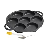 Plancha de hierro fundido Espátula de cocción con 7 orificios para hornillo | Sartén para tortitas y huevos Crepe, Pizza, Filete, Estufa de camping, desayuno, barbacoa al aire libre