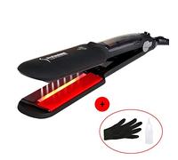 Plancha de pelo con vaporizador, plancha de rizar 2 en 1 que no daña el cabello (Color : Black)