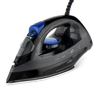 Plancha de vapor Clatronic DB 3703, suela especial de acero inoxidable, depósito de agua (aprox. 150 ml), alimentación por cable mediante articulación giratoria de 360°, negro/azul