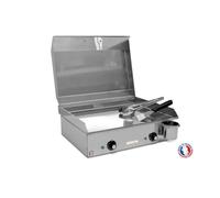 PLANCHAELEC NEO E530-2400W - Plancha eléctrica eléctrica + 2 utensilios - Inox - Termostato ajustable - 8 personas - Made In France - L53 x 43 x 18 cm