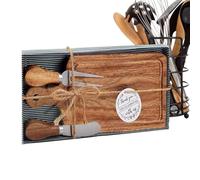 Planches À Charcuterie Coffret Cadeau - Planche Assiette En Bois Pour Aperitif | Charcuterie Ou Petit-Déjeuner | Plateau À Viande Carré En Bois Avec Couverts Et ÉTiquette De Remerciement Pour Mariage,