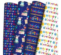 PlandRichW Papel de regalo de cumpleaños, 12 hojas plegadas, papel de regalo de feliz cumpleaños para niños, niñas, hombres, mujeres, bebés, 4 estilos, colorido, papel de regalo de felicitación, 20 x