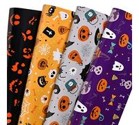 PlandRichW Papel de regalo de Halloween, 12 hojas plegadas para niños, niñas, hombres, mujeres, calabaza, sombrero de bruja, murciélago, decoración de Halloween, vacaciones, fiesta, baby shower,