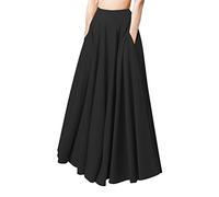 Planes 1 Mujeres Trabajo suelta Casual Largo Grande sólido plisado falda elástica cintura falda alrededor de la camisa, Negro , S
