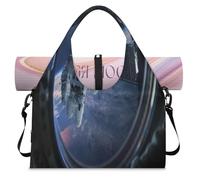 Planet Astronaut in Space Ship - Bolsa de lona deportiva con compartimento para zapatos, estampado de astronauta, para fin de semana, bolsa de equipaje para gimnasio, yoga, viajes, color, L, Bolsa de