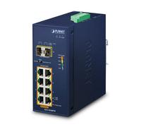 Planet IGS-1020PTF Switch Industrial No Gestionado 8 Puertos PoE+ Gigabit 802.3at + 2 SFP, IP30, -40 a 75°C, 240W PoE
