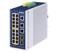 Planet IGS-4215-16P2T Switch Industrial Gestionado L2/L4 de 16 Puertos Gigabit PoE+ con 2 SFP, Montaje en Pared/DIN, IP30, -40 a 75 °C