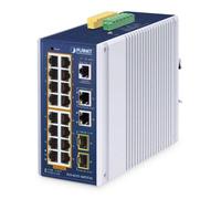 Planet IGS-4215-16P2T2S Switch Industrial PoE Gestionable L2/L4 16 Puertos PoE+ Gigabit + 2 RJ45 Gigabit + 2 SFP