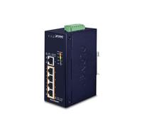 Planet IGS-504HPT - Conmutador industrial Gigabit PoE+ 4 puertos 802.3at + 1 ascendente, presupuesto poE 120W, DIN-Rail