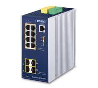 PLANET Industrial 8-Port GE PoE+ 2*1G SFP+ 2*2,5G SFP - 8-Port Gestionado L2+ Gigabit Ethernet (10/100/1000) Energía sobre Ethernet (PoE) Aluminio, Azul