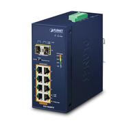 Planet Switch Ethernet no administrado IP30 Ind 8-P IGS-1020PTF 8x10/100/1000 802.3at PoE 2xSFP Azul