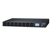 Planet IPM-8221 IP-based 8-port Switched Power Manager with 2 Cascaded Ports (AC 100-240V, 16A max. input, 8 IEC C13 outlet 10A max. output, LCD Displays, provides external temperature and humidity se