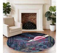 Planet Plants - Alfombra redonda lavable para sala de estar, 120 cm, diseño de cactus oscuro de ciencia ficción futurista, alfombras de juego suaves para niños y mascotas, alfombras antideslizantes