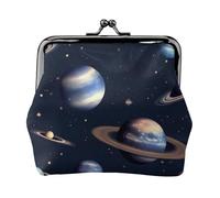 Planet Stars and Milky Way Galaxy Print Charm and Versatile Coin Purse Exquisite Waterproof Kiss Lock Wallet for Keys Cards