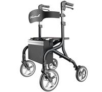 PLANET WALK Andador con ruedas súper ligero para personas mayores, andador plegable con asiento y ruedas delanteras de goma de 10 pulgadas para todo terreno, respaldo ajustable en altura, experimenta