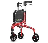 PLANET WALK Andador rodante de 3 ruedas prémium para personas mayores, ultraligero y plegable para ancianos, ayuda de movilidad de tres ruedas de aluminio, rojo brillante